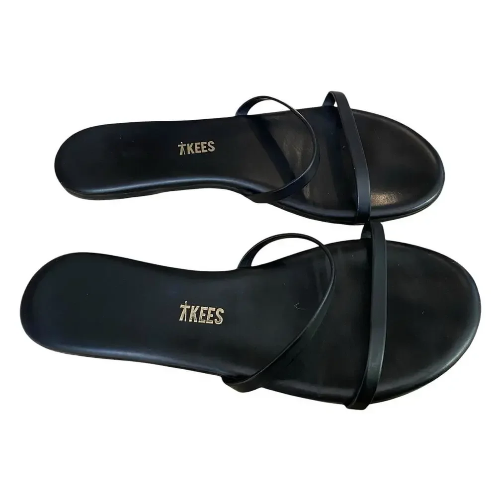 Tkees Gemma Leather Sandals US 8 Black Two Strap Slides Minimalist Neutral - Picture 6 of 14